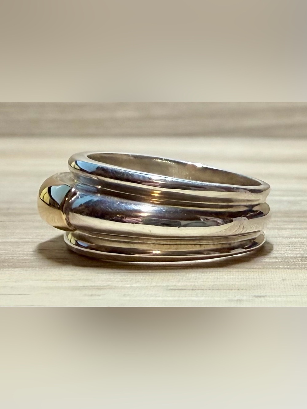 Greek Designer Ilias Lalaounis Sterling Silver & 14K Gold Band Ring, Size 7 - Picture 6 of 10
